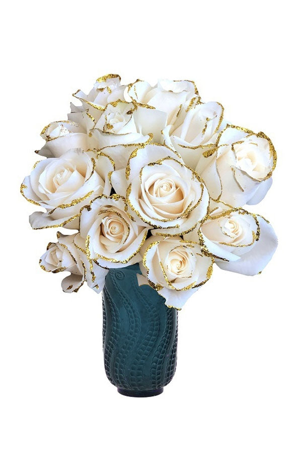 gold glitter white roses