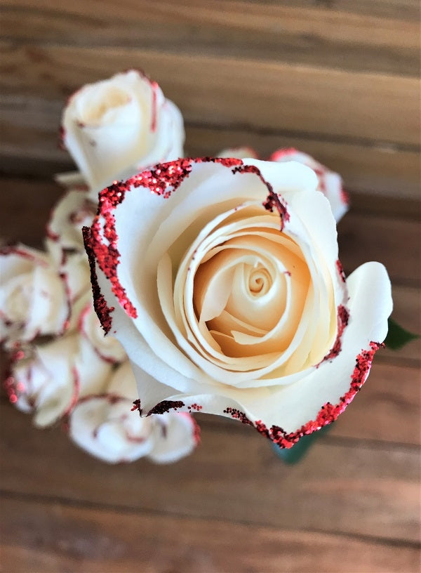 glittered white rose
