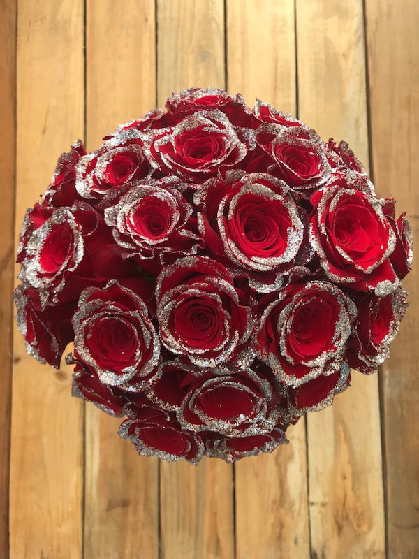bouquet of red glitter roses